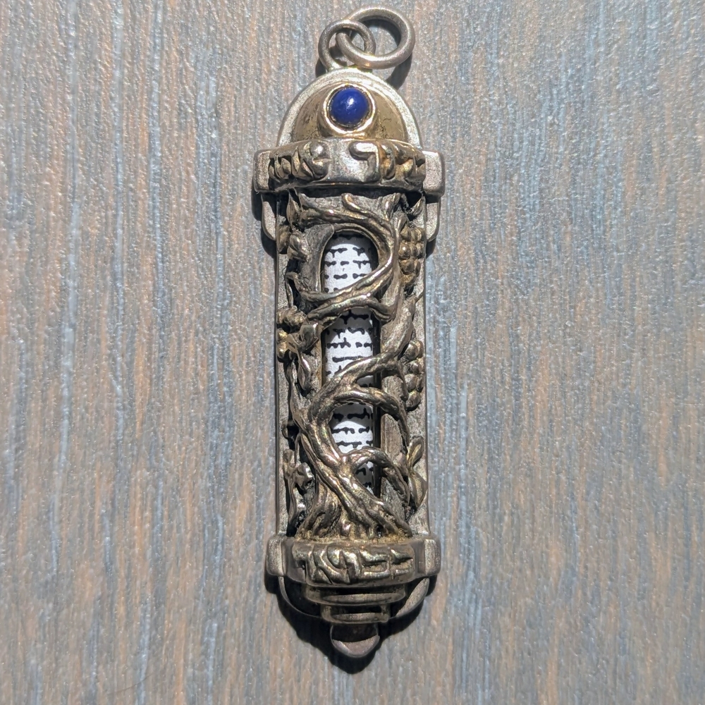 Frank Meisler Mezuzah Pendant, Solid Sterling Silver with Gold-plated Elements